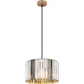 Nowa Hängeleuchte Metall Holzoptik, K5 Kristalle rauchfarben, Kabel Textil schwarz, ø: 350mm, H: 1200mm, exkl. 1x E27 60W 230V