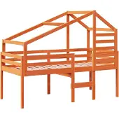 Syfax Hochbett mit Dach Wachsbraun 90x200 cm Massivholz Kiefer