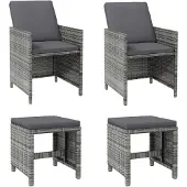 vidaXL 4-tlg. Gartenstuhl und Hocker Set Poly Rattan Grau