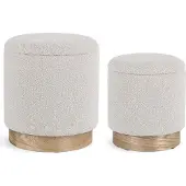 Bizzotto 2er Set Pouf Zoya 37 x 37 x 42 cm MDF Esche Polyester Grau Natur