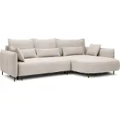 Selsey Oblivio - Ecksofa mit Schlaffunktion, Bettkasten, Veloursbezug wasserabweisend Creme, Ottomane rechts