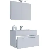 VCM 3-tlg. Waschplatz Waschtisch | Waschbecken Unterschrank Breite 60 cm | Badmöbel Set hängend mit einer Schublade Spiegelschrank | Badinos