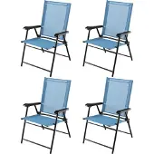 Costway 4er Set Gartenstühle, Klappstühle mit Armlehnen & wetterfestem Stoff, Balkonstühle Terrassenstühle Blau