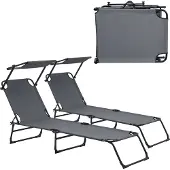 Casa.pro [] Sonnenliege [2er Set] klappbar 190cm dunkelgrau mit Dach Relaxliege Stahl