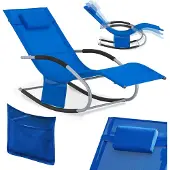SoBuy OGS28-KB Sonnenliege Gartenliege wetterfest Liegestuhl Schaukelstuhl mit Kopfkissen Relaxliege Schaukelliege Strandliege bis 150 kg Kleinblau