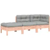 vidaXL Gartensofa mit Kissen und Hocker 3-Sitzer