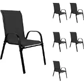 Mojawo 6xOutdoorstuhl Gartenstuhl Stapelstuhl robust Metall Textilen Schwarz