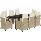 vidaXL 9-tlg. Garten-Essgruppe mit Kissen Beige Poly Rattan
