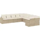 vidaXL 10-tlg. Garten-Sofagarnitur mit Kissen Beige Poly Rattan