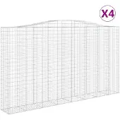vidaXL Gabionen mit Hochbogen 4 Stk. 400x50x220/240cm Verzinktes Eisen