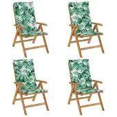 vidaXL Verstellbare Klappstühle mit Kissen, 4-teilig, Massivholz Teak