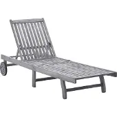 Syfax dkd-home-decor Sonnenliege Akazie Massivholz grau 199 x 59/63 x 30/62/76/85 cm mit verstellbarer Rückenlehne und 2 Rädern