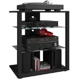 VCM Hifi Holz Möbel | Rack Schrank Phono Regal | 2 Glasböden | Maße: H. 70 x B. 60 x T. 41 cm | Phono Mediaregal - Folas