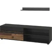 Vicco Lowboard & Regal Berno Schwarz/Oldstyle mit 1 Klappe, Model 55456