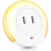 Bearware LED Nachtlicht, Warmweiß, Nachtlampe mit USB Ladefunktion, Helligkeits & Dämmerungssensor