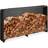Relaxdays Kaminholzregal mit Abdeckung, für Holz ab 25 cm, Brennholzregal aus Eisen, HBT: 110 x 200 x 29 cm, schwarz