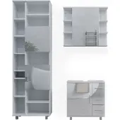 Vicco Badmöbel-Set Ilias Weiß Hochglanz 3 Teile, mit Hochschrank, Model 40221