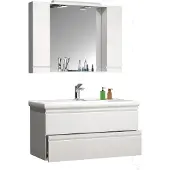 VCM 3-tlg. Waschplatz | Waschtisch Unterschrank 100 cm | Badmöbel Set mit Waschbecken | grifflose Schubladen | Spiegelschrank | Komplett Silora XL