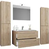 VCM 5-tlg. Waschplatz Waschtisch | Waschbecken Unterschrank Breite 60 cm | Badmöbel Set mit Schubladen Drehtüren Spiegel | Badinos