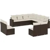vidaXL 11-tlg. Garten-Sofagarnitur mit Kissen Braun Poly Rattan