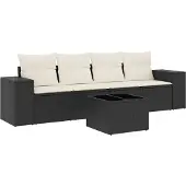 vidaXL 5-tlg. Garten-Sofagarnitur mit Kissen Schwarz Poly Rattan
