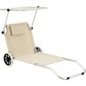 En.casa Sonnenliege Lazkano mit Rollen 150x62cm Gartenliege Liege Strandliege Aluminium Beige