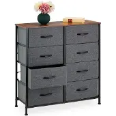 Relaxdays Kommode Industrial, HBT 81,5 x 80 x 30 cm, 8 Schubladen, Stoff & Metall, Holzoptik, Flurschrank, grau/braun
