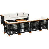 vidaXL 8-tlg. Garten-Sofagarnitur mit Kissen Schwarz Poly Rattan