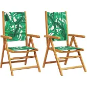 vidaXL Gartenstühle 2 Stk. Blattmuster Massivholz Akazie & Stoff
