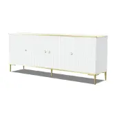 Sonstiges Kommode PETRA 182 cm 4D WEIß MATT mit Goldene Metallfüße Sideboard MDF 4 Türen Highboard Schrank offene Regale Büfett mit gefräster fronten und seiten