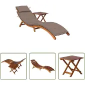The Living Store Sonnenliege mit Tisch und Auflage Massivholz Akazie