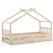 VitaliSpa Hausbett Design Naturholz 90x200 cm mit Gästebett, Model 35963