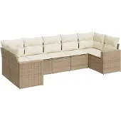 vidaXL 7-tlg. Garten-Sofagarnitur mit Kissen Beige Poly Rattan