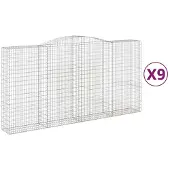vidaXL Gabionen mit Hochbogen 9 Stk. 400x50x200/220cm Verzinktes Eisen