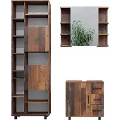 Vicco Badmöbel-Set Ilias Eiche rustikal 3 Teile, mit Unterschrank 60 cm, Model 40495
