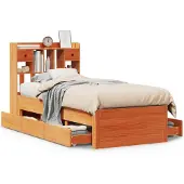 Syfax Massivholzbett mit Regal ohne Matratze Wachsbraun 100x200 cm