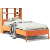 Syfax Massivholzbett mit Regal ohne Matratze Wachsbraun 75x190 cm