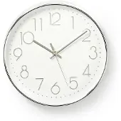 Nedis CLWA015PC30SR Wanduhr Ø 300 mm Kunststoff Quarzwerk Silber Weiß