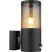 Globo Lighting Außenleuchte Edelstahl schwarz matt, Kunststoff rauchfarben, Richtung Lichtschein: aufwärts, Sensor inkl., IP44, BxH: 102x245mm, AL: 170mm, exkl. 1x E27 60W 230V
