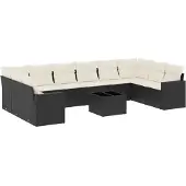 vidaXL 11-tlg. Garten-Sofagarnitur mit Kissen Schwarz Poly Rattan