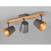 Meine Wunschleuchte Deckenstrahler 3-flammig mit Holz, Metallschirme inkl. E14 LED, Breite 54cm