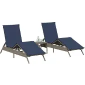 vidaXL Sonnenliegen 2 Stk. mit Tisch Grau Poly Rattan
