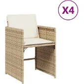vidaXL Gartenstühle mit Kissen 4 Stk. Beige Poly Rattan