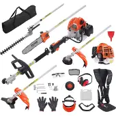 Vevor 26CC 5-in-1 Multifunktions-Heckentrimmer, Benzin-Heckenschere, Unkrautvernichter, Fadentrimmer, Kantenschneider, Hochentaster, Kettensäge, Gartenschere mit Verlängerungsstange