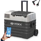 Veska Kompressor Kühlbox elektrisch, Kühltruhe mit APP-Steuerung, USB-Anschluss, Teleskopstange, Räder, 12/24V, 230V - 42 Liter - anthrazit