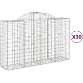 vidaXL Gabionen mit Hochbogen 30Stk. 200x50x120/140cm Verzinktes Eisen