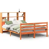 Syfax Massivholzbett mit Regal ohne Matratze Wachsbraun 120x190 cm