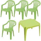 Progarden Kindergartenmöbel Kindermonoblock Set 4 -Sitzer 5 tlg. grün aus Kunststoff, Stapelbar für platzsparende Lageru