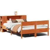 Syfax Massivholzbett mit Regal ohne Matratze Wachsbraun 140x190 cm