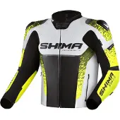 SHIMA STR 2.0 Schwarz Weiß Gelb Motorrad Lederjacke Größe 50
